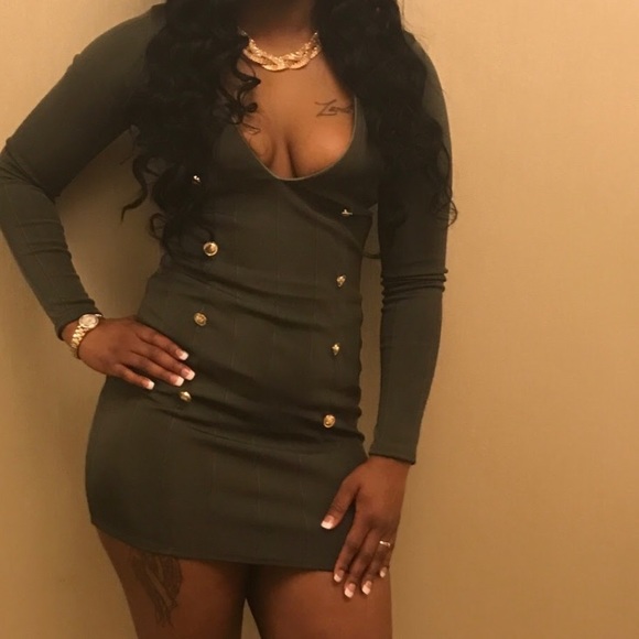 Olive Green Long Sleeve Dress - Picture 2 of 2